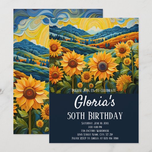 Zonnebloemen Zonsopgang 50ste Verjaardagsfeest OF  Kaart (Voorkant / Achterkant)