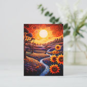 Zonnebloemen Zonsopgang Abstracte Natuur Illustrat Briefkaart (Staand voorkant)