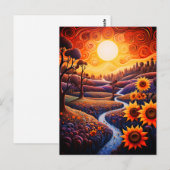 Zonnebloemen Zonsopgang Abstracte Natuur Illustrat Briefkaart (Voorkant / Achterkant)