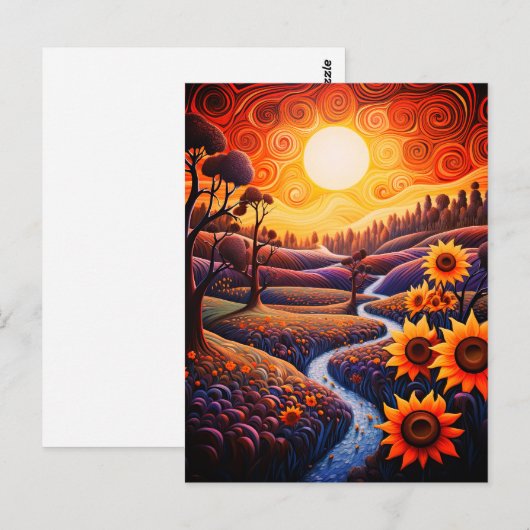 Zonnebloemen Zonsopgang Abstracte Natuur Illustrat Briefkaart (Voorkant / Achterkant)