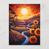 Zonnebloemen Zonsopgang Abstracte Natuur Illustrat Briefkaart (Voorkant)