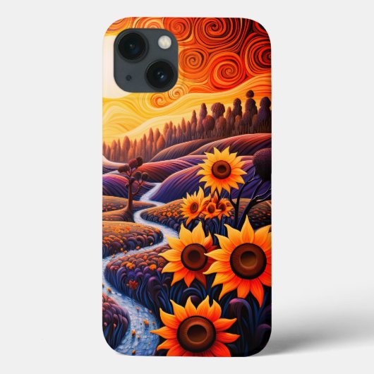 Zonnebloemen Zonsopgang Abstracte Natuur Illustrat Case-Mate iPhone Case (Achterkant)