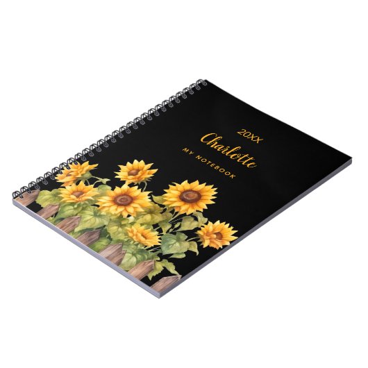 Zonnebloemen zwart bloemenrustiek notitieboek (Linkerzijde)