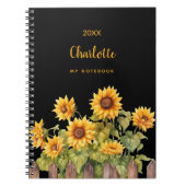 Zonnebloemen zwart bloemenrustiek notitieboek (Voorkant)