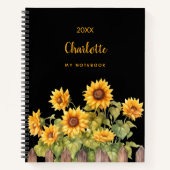Zonnebloemen zwart bloemenrustiek notitieboek (Voorkant)