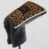 Zonnebloemen zwart gouden monogram initiaal golfheadcover (3/4 voorkant)