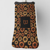 Zonnebloemen zwart gouden monogram initiaal golfheadcover (Draai 90)