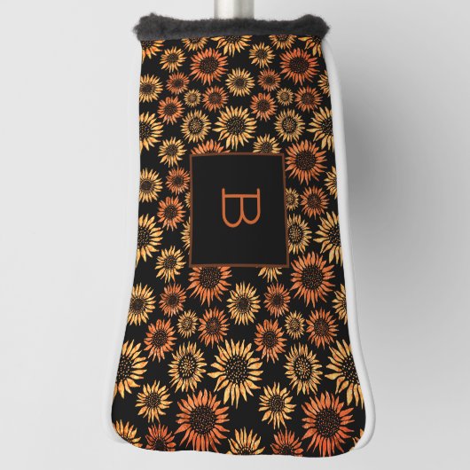 Zonnebloemen zwart gouden monogram initiaal golfheadcover (Draai 90)