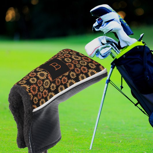 Zonnebloemen zwart gouden monogram initiaal golfheadcover