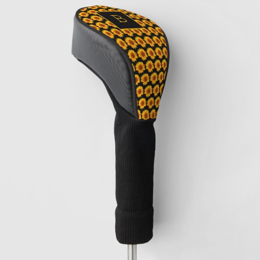 Zonnebloemen zwart monogram initiaal golfheadcover (Schuin)