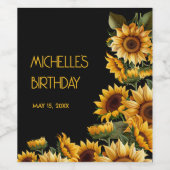 Zonnebloemen zwart rustieke elegante naam verjaard wijn etiket (Enkel label)