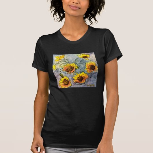Zonnebloemen Zwart T-shirt (Voorkant)