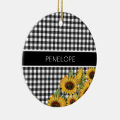 Zonnebloemen, zwart-wit, buffelgeel keramisch ornament (Rechts)