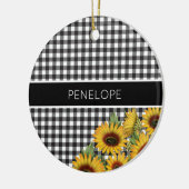 Zonnebloemen, zwart-wit, buffelgeel keramisch ornament (Links)