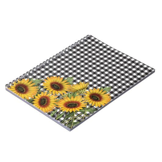 Zonnebloemen, zwart-wit, buffelgeel notitieboek (Linkerzijde)