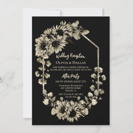 Zonnebloemen - Zwarte bruiloft Kaart (Voorkant)