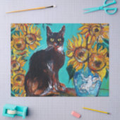 Zonnebloemen, ZWARTE KAT IN BLAUWE TURQUOÏE Tissuepapier (Craft)