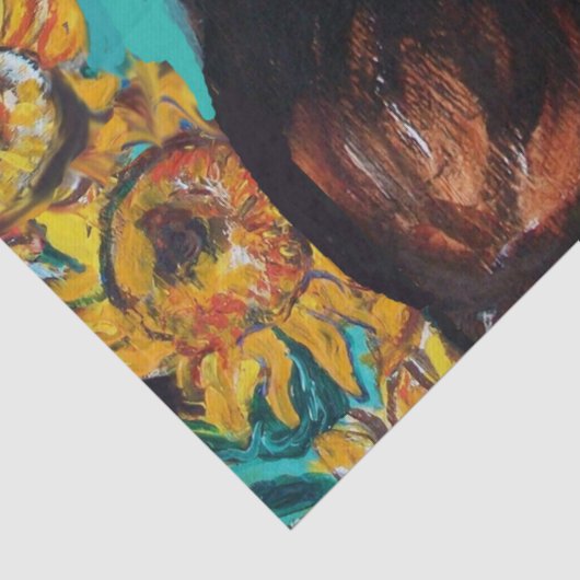 Zonnebloemen, ZWARTE KAT IN BLAUWE TURQUOÏE Tissuepapier (Detail)