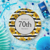 Zonnebloemen Zwarte Witte Stripes 70e verjaardag Papieren Bordje (Feest)