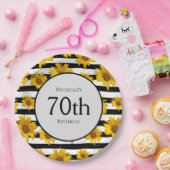 Zonnebloemen Zwarte Witte Stripes 70e verjaardag Papieren Bordje (Feest)