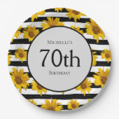 Zonnebloemen Zwarte Witte Stripes 70e verjaardag Papieren Bordje (Voorkant)