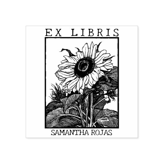 Zonnebloemenboek Ex Libris Rubberstempel (Afrduk)
