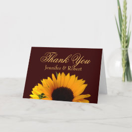 Zonnebloemenbruid en bruidegom dank u bedankkaart