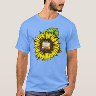 Zonnebloemenbus idea cadeau voor buschauffeurs t-shirt