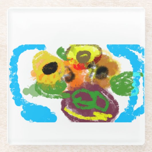 Zonnebloemendag Glazen Onderzetter (Voorkant)