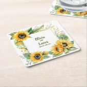 Zonnebloemendromen: gepersonaliseerd bruiloft Onde Kartonnen Onderzetters (Schuin)