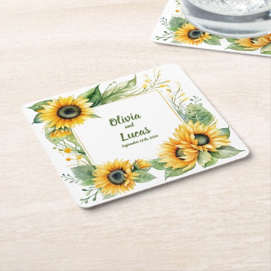 Zonnebloemendromen: gepersonaliseerd bruiloft Onde Kartonnen Onderzetters (Schuin)