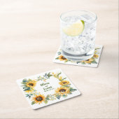 Zonnebloemenhart: gepersonaliseerd bruiloft Onderz Kartonnen Onderzetters (Insitu)
