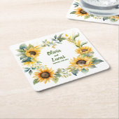Zonnebloemenhart: gepersonaliseerd bruiloft Onderz Kartonnen Onderzetters (Schuin)