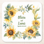 Zonnebloemenhart: gepersonaliseerd bruiloft Onderz Kartonnen Onderzetters (Voorkant)