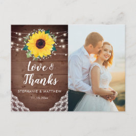 Zonnebloemenkant Bloemenbruiloft foto dank u Briefkaart