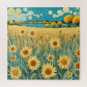 Zonnebloemenlandschap in Van Gogh Stijl Legpuzzel