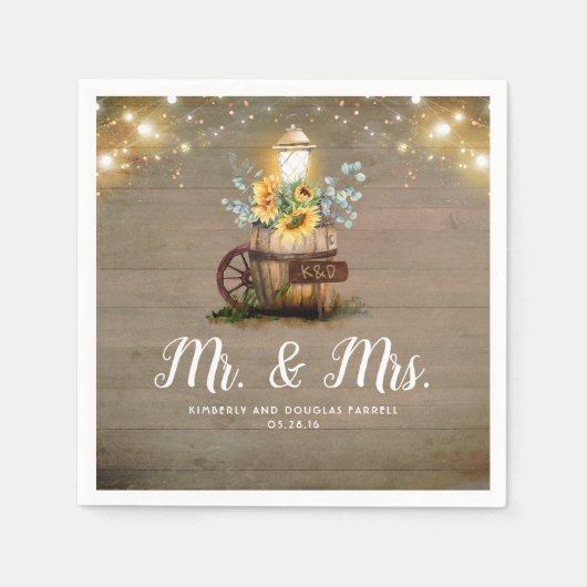 Zonnebloemenlantaarn rustiek land herfst bruiloft servet (Voorkant)