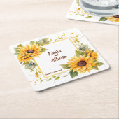 Zonnebloemenliefde: gepersonaliseerde bruiloft Ond Kartonnen Onderzetters (Schuin)