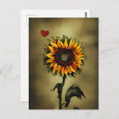 Zonnebloemenliefde | Waterverf Zonnebloem en Hart Briefkaart (Voorkant / Achterkant)