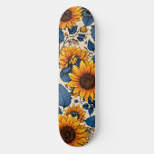 Zonnebloemenluchten: een stralend bloemkunstwerk persoonlijk skateboard (Voorkant)