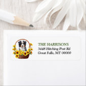 Zonnebloemenmand Australian Shepherd Dog Adres Etiket (Insitu)