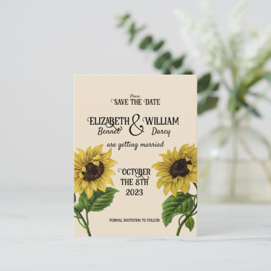 Zonnebloementeelt Vintage Versla de datum Briefkaart (Staand voorkant)