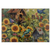 Zonnebloementuin 10 vogelhuisjes Blauwe vogels Snijplank (Voorkant)