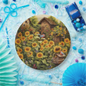 Zonnebloementuin 12 vogelhuisjes Blauwe vogels Papieren Bordje (Feest)