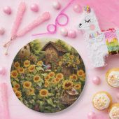 Zonnebloementuin 12 vogelhuisjes Blauwe vogels Papieren Bordje (Feest)