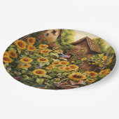 Zonnebloementuin 12 vogelhuisjes Blauwe vogels Papieren Bordje (Gekanteld)