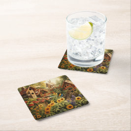 Zonnebloementuin 13 Vogelhuisjes Blauwe Vogels Kartonnen Onderzetters