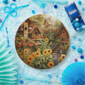 Zonnebloementuin 13 Vogelhuisjes Blauwe Vogels Papieren Bordje (Feest)