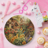 Zonnebloementuin 13 Vogelhuisjes Blauwe Vogels Papieren Bordje (Feest)