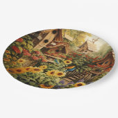 Zonnebloementuin 13 Vogelhuisjes Blauwe Vogels Papieren Bordje (Gekanteld)